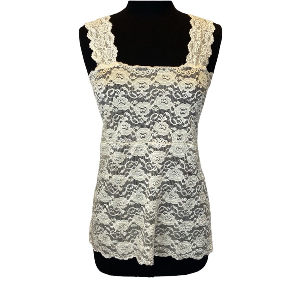 Ally Rose Lace Topper Tank Top Stretch Ivory Lace Long NWT